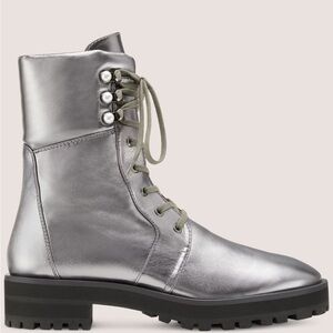 Stuart Weitzman Pearly Combat Bootie Gunmetal
